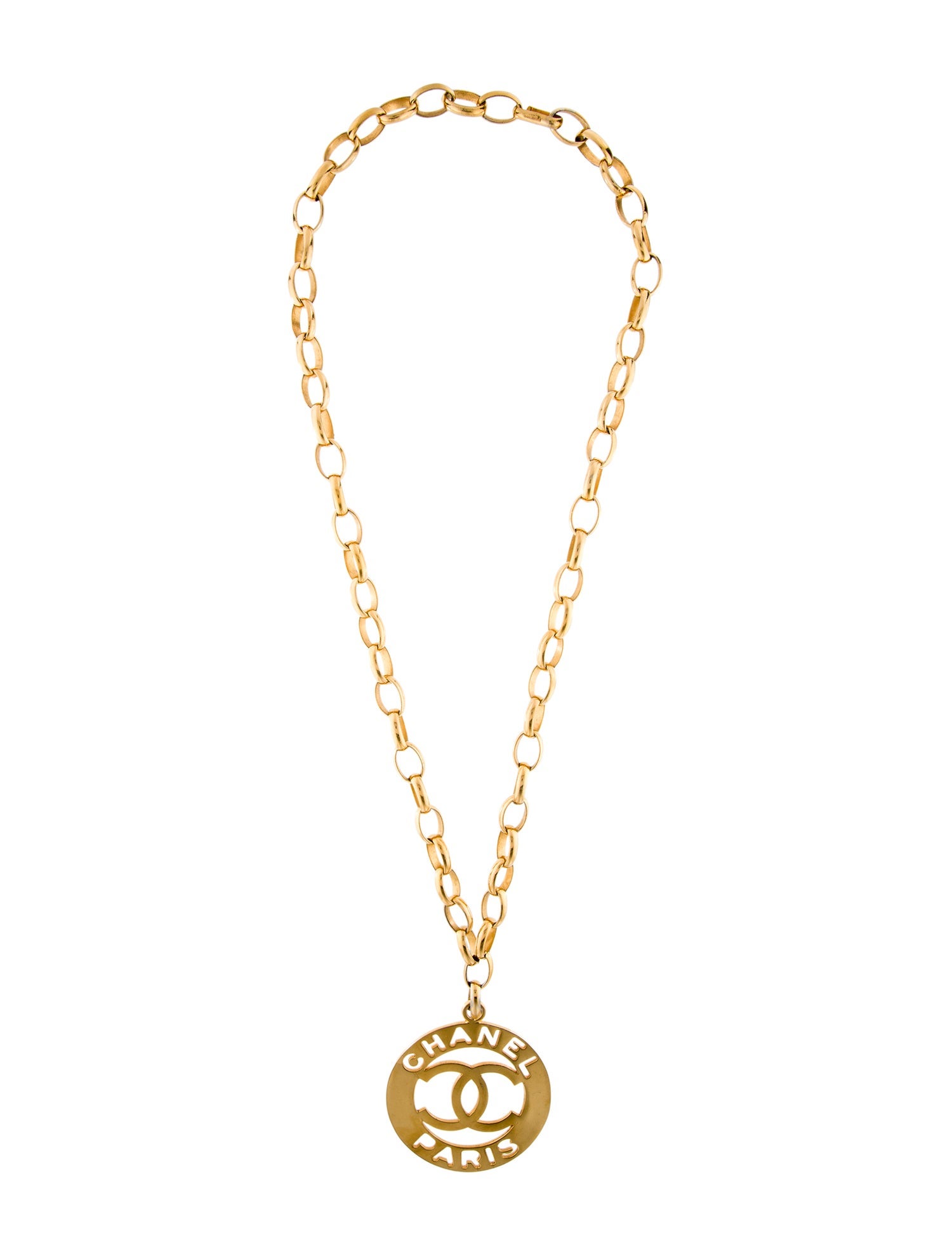 Chanel Vintage Cut-Out Logo XL Medallion Pendant Necklace