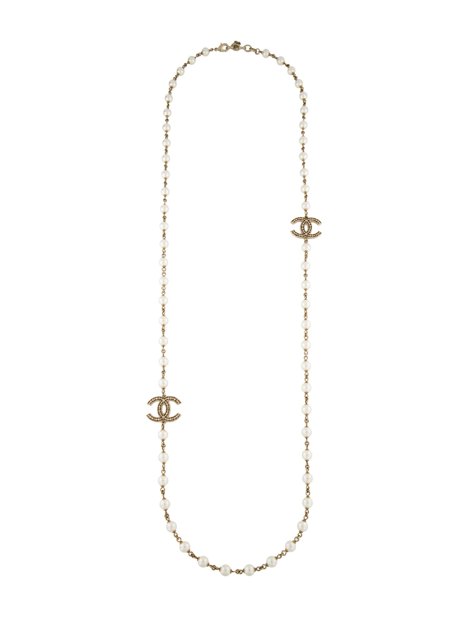Chanel Faux Pearl CC Station Necklace