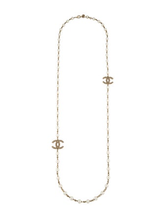 Chanel Faux Pearl CC Station Necklace