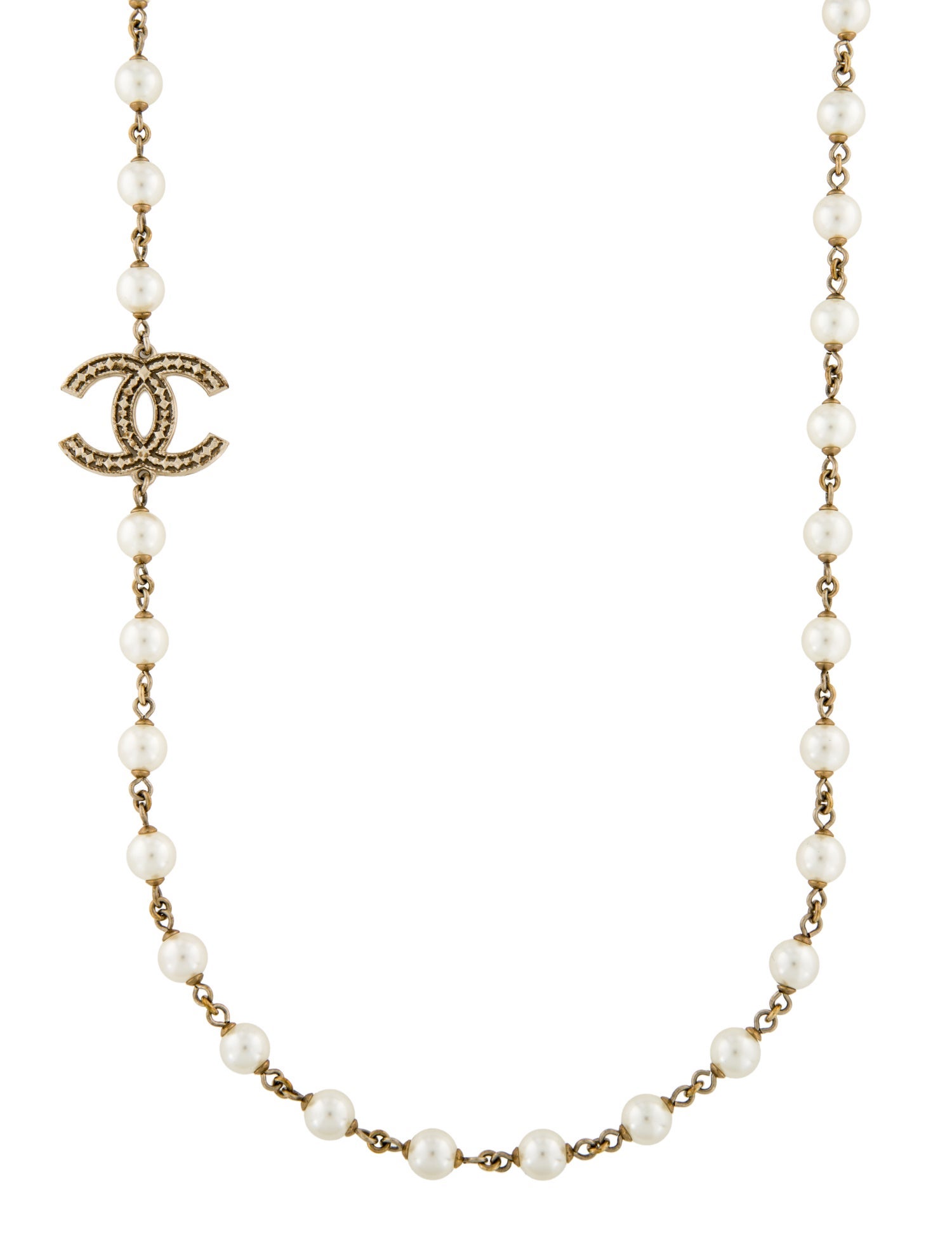 Chanel Faux Pearl CC Station Necklace