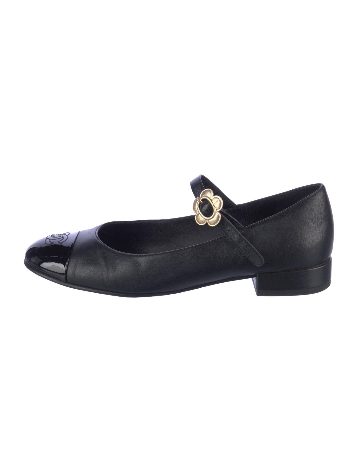 Chanel Interlocking CC Logo Leather Mary Jane Flats