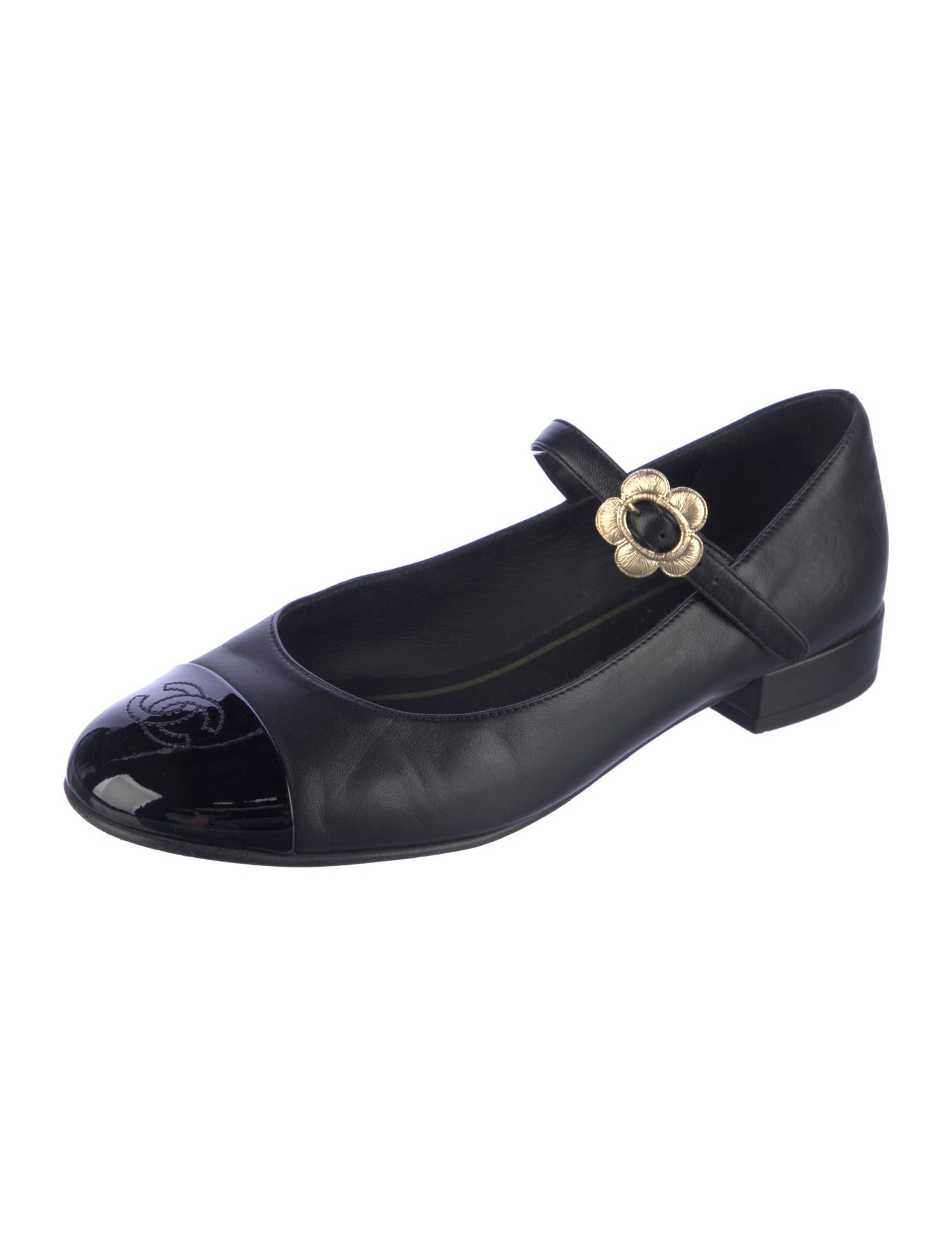 Chanel Interlocking CC Logo Leather Mary Jane Flats