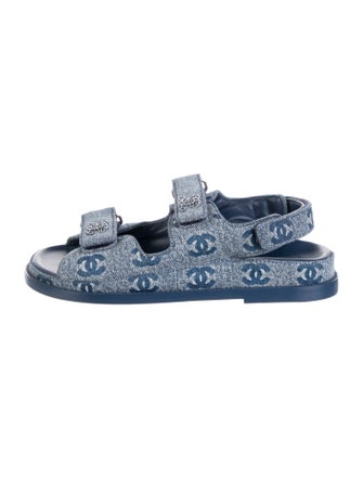 Chanel Interlocking CC Logo Denim Slingback Sandals