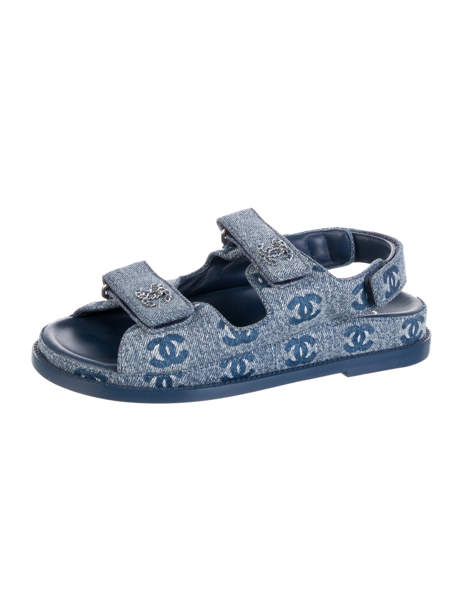 Chanel Interlocking CC Logo Denim Slingback Sandals