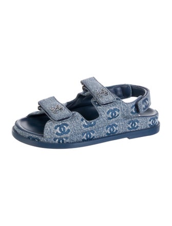 Chanel Interlocking CC Logo Denim Slingback Sandals