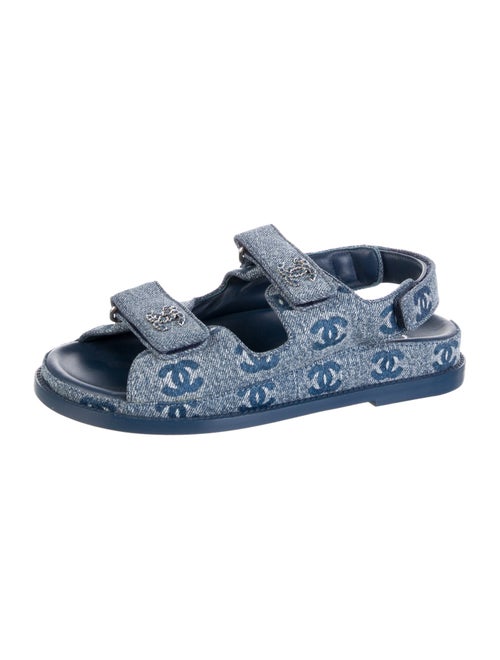 Chanel Interlocking CC Logo Denim Slingback Sandals