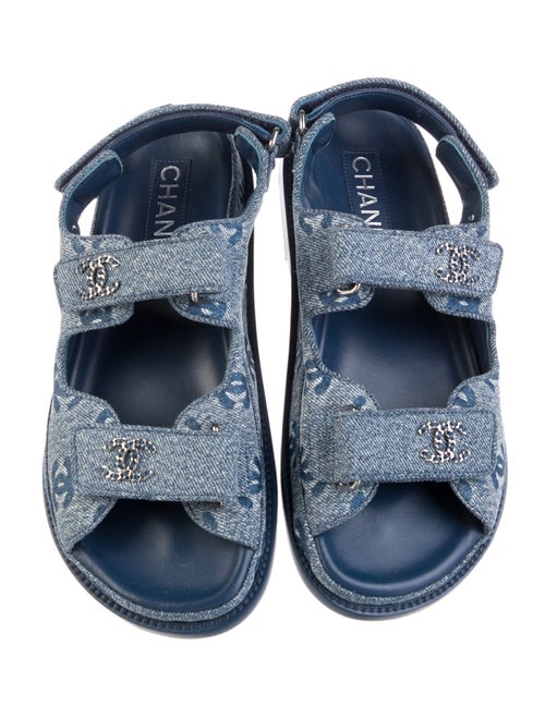 Chanel Interlocking CC Logo Denim Slingback Sandals
