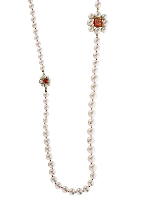 Chanel Faux Pearl, Resin & Strass Station Necklace