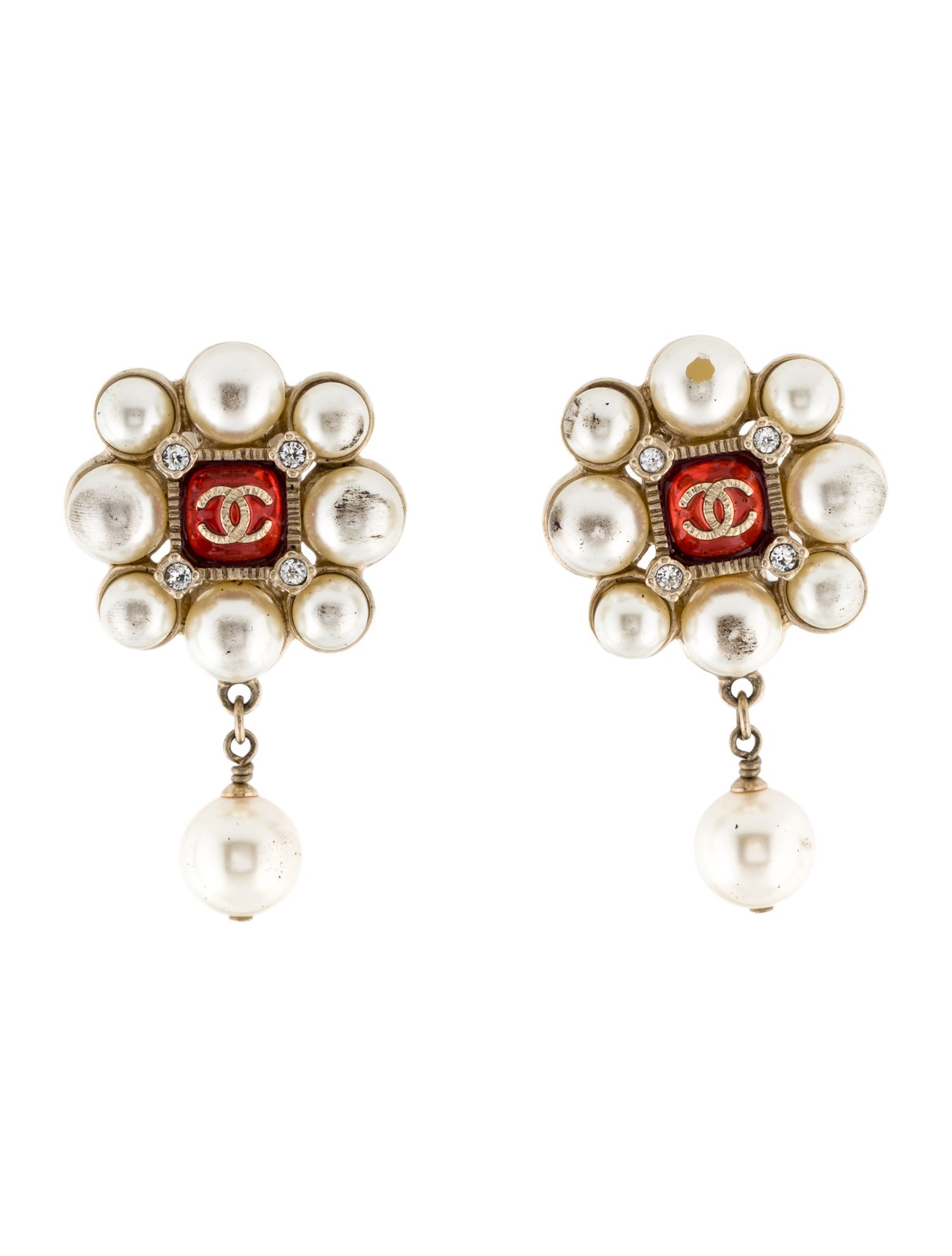 Chanel Faux Pearl, Resin & Strass CC Clip-On Earrings