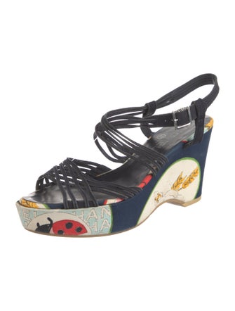 Chanel Interlocking CC Logo Canvas Slingback Sandals