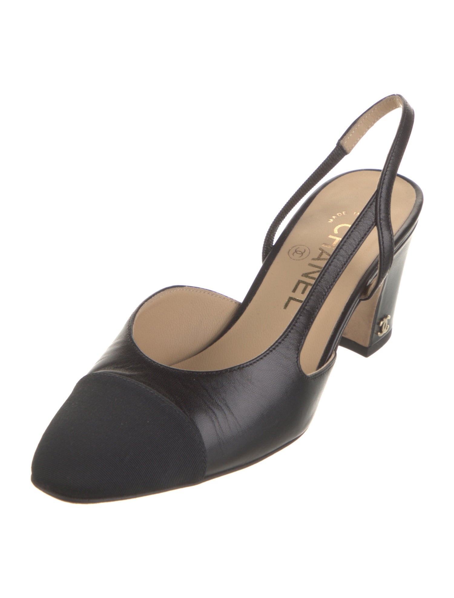 Chanel Interlocking CC Logo Goat Leather Slingback Pumps
