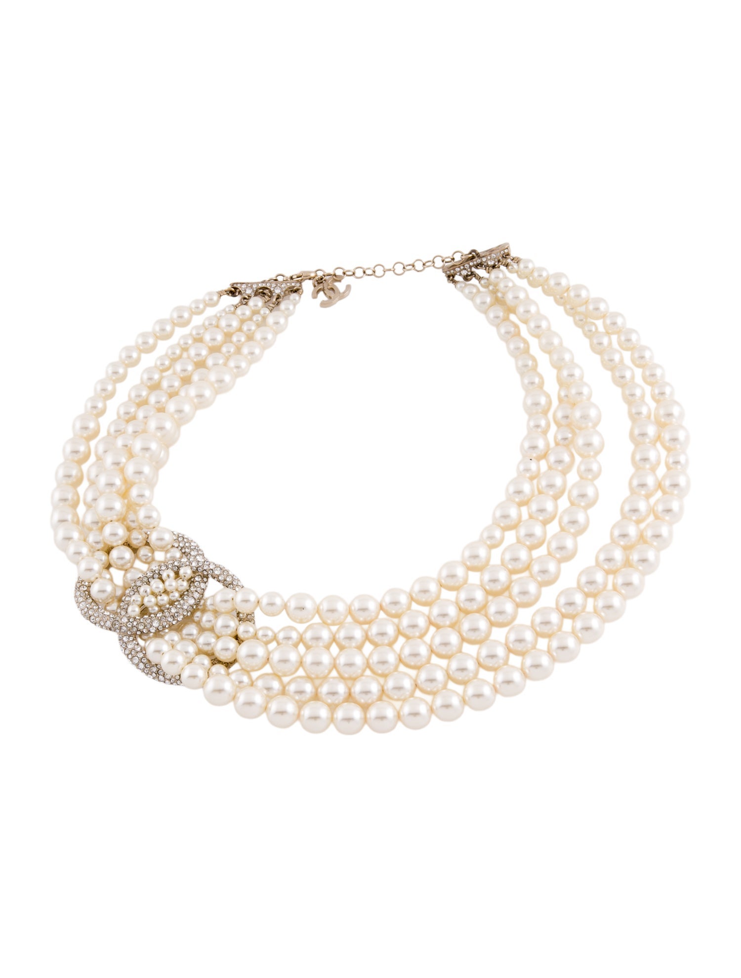 Chanel Faux Pearl & Strass CC Multistrand Necklace