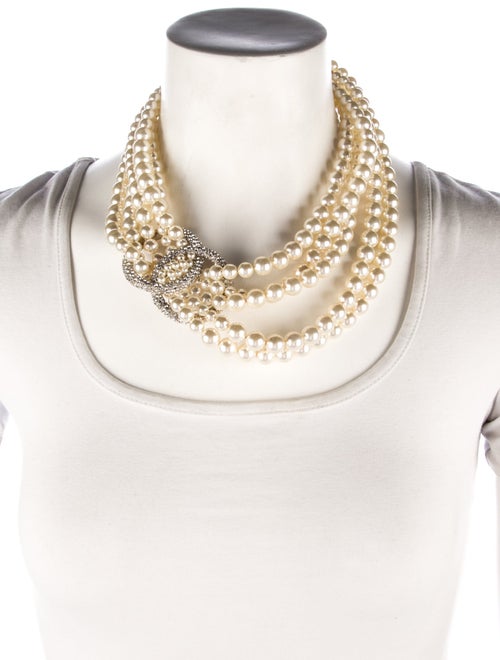 Chanel Faux Pearl & Strass CC Multistrand Necklace