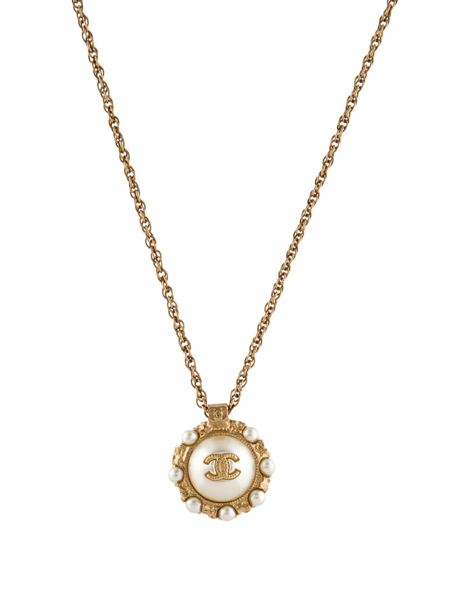 Chanel Faux Pearl CC Pendant Necklace