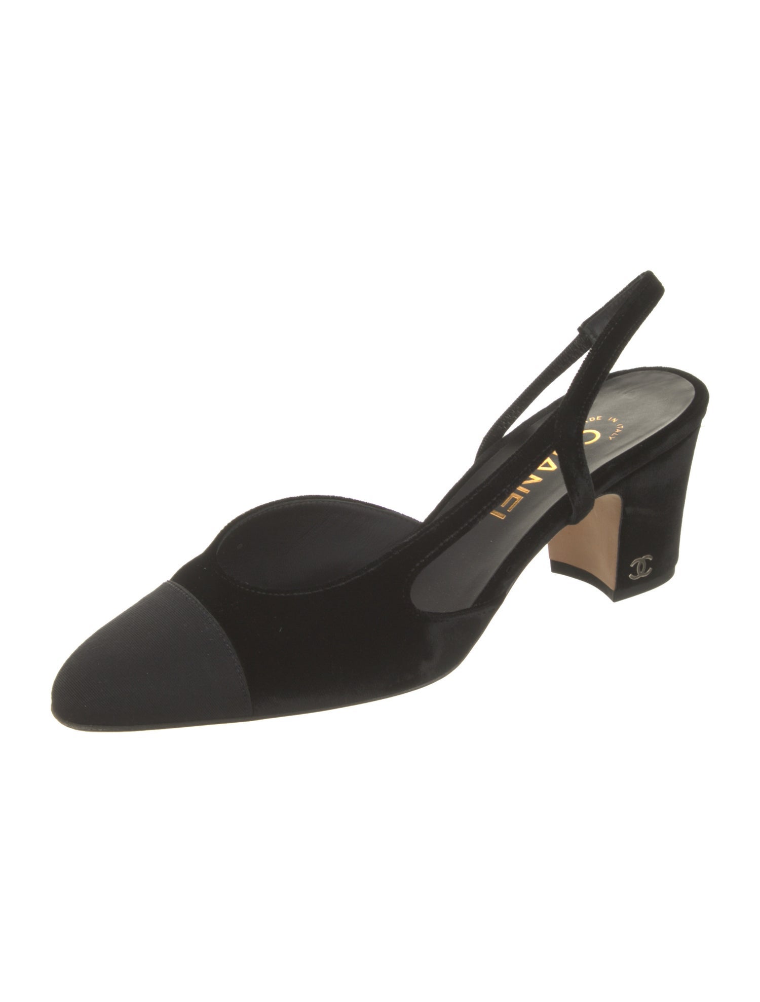 Chanel Interlocking CC Logo Velvet Slingback Pumps