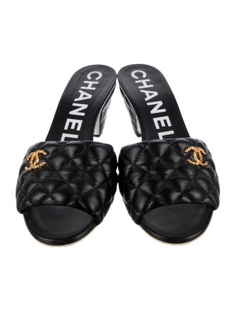 Chanel Interlocking CC Logo Leather Slides