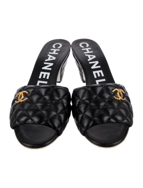 Chanel Interlocking CC Logo Leather Slides