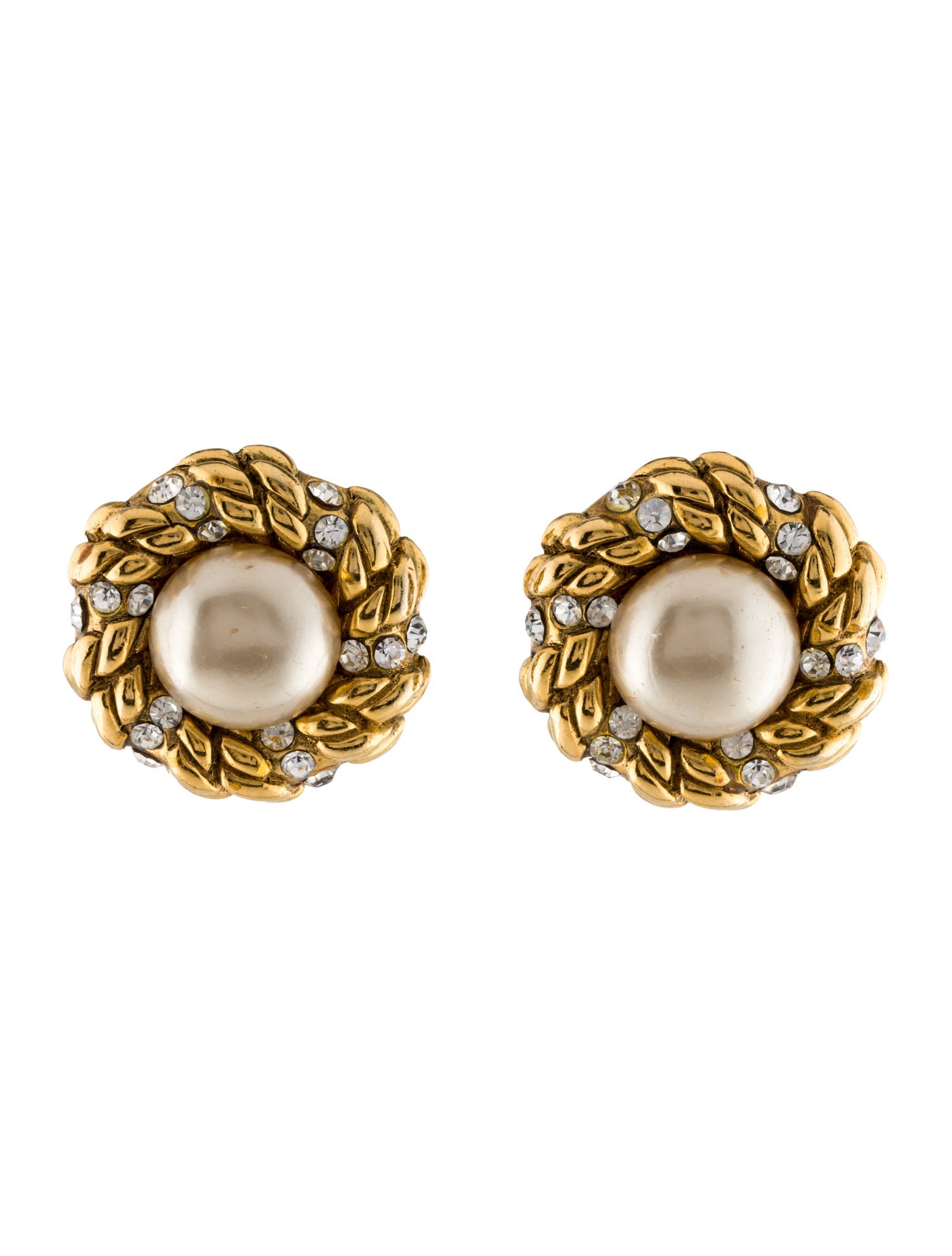Chanel Vintage Faux Pearl & Strass Clip-On Earrings