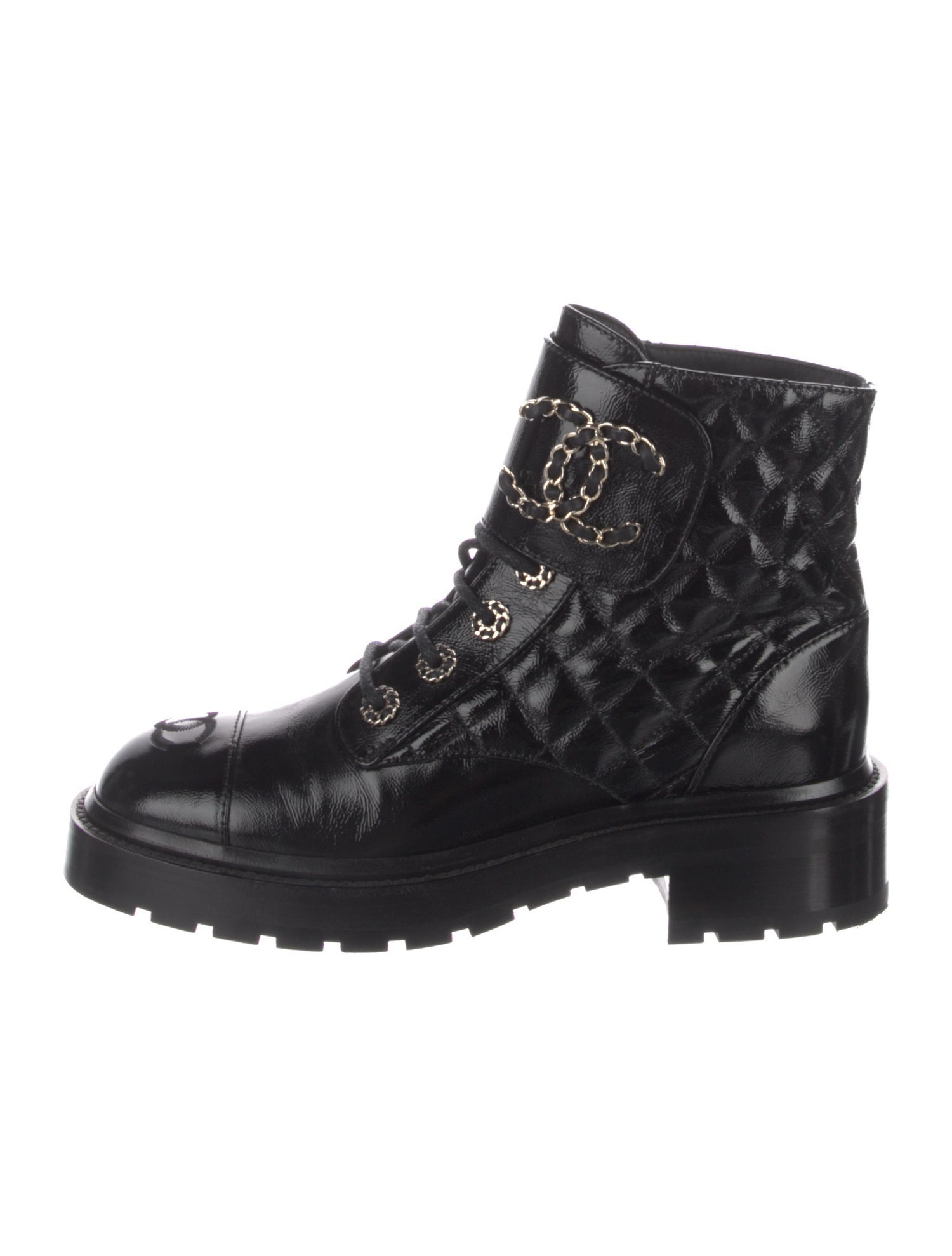 Chanel Interlocking CC Logo Lambskin Combat Boots