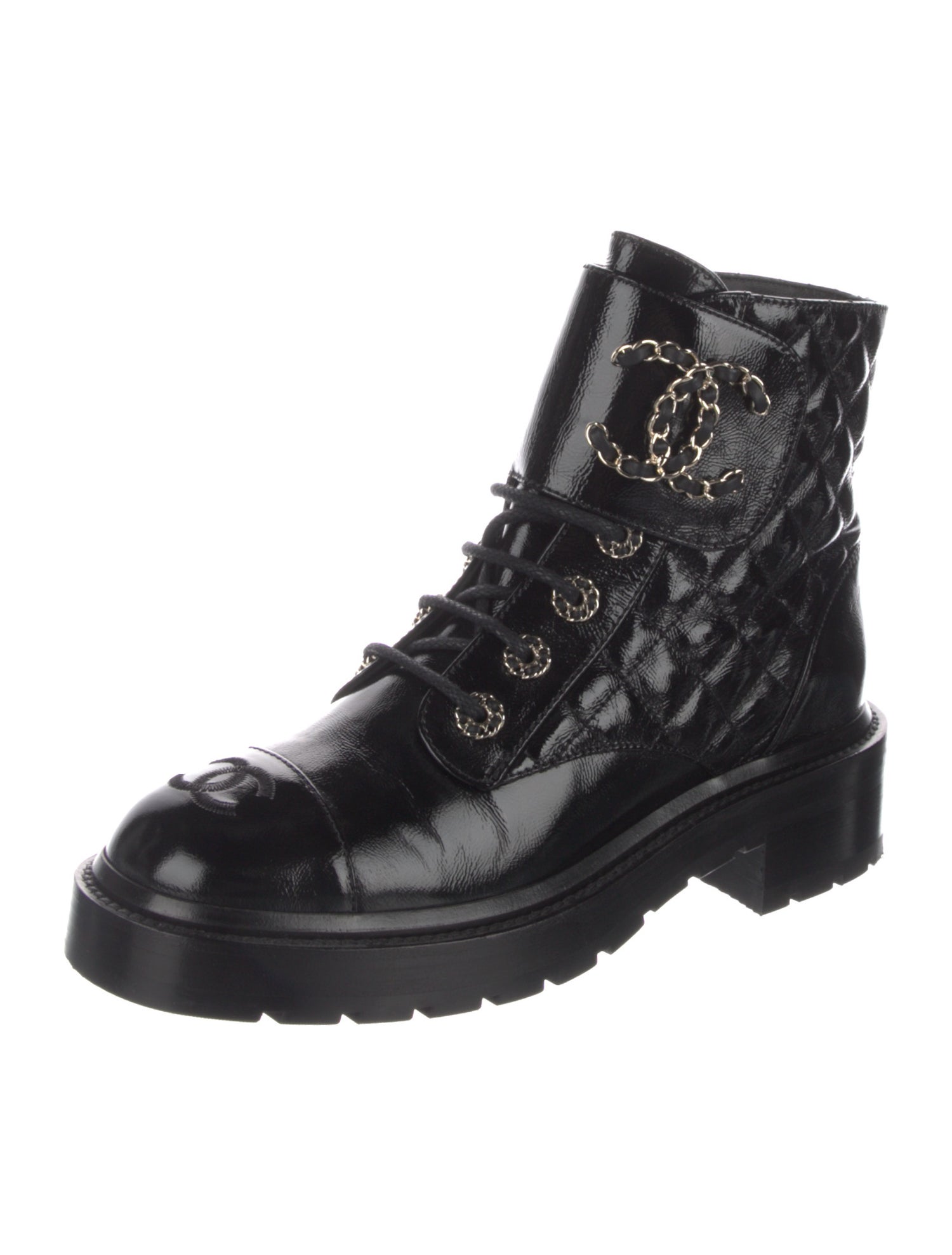 Chanel Interlocking CC Logo Lambskin Combat Boots