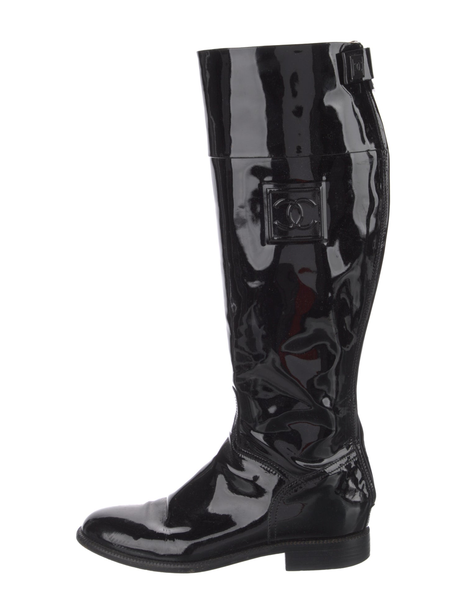 Chanel Interlocking CC Logo Patent Leather Riding Boots