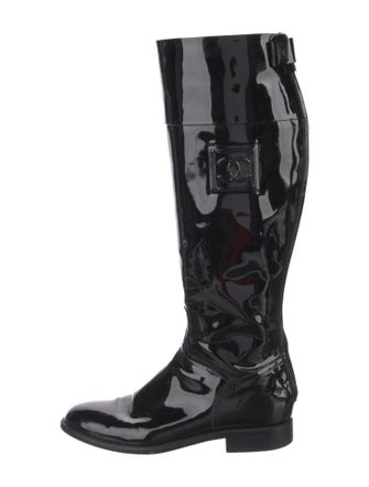 Chanel Interlocking CC Logo Patent Leather Riding Boots