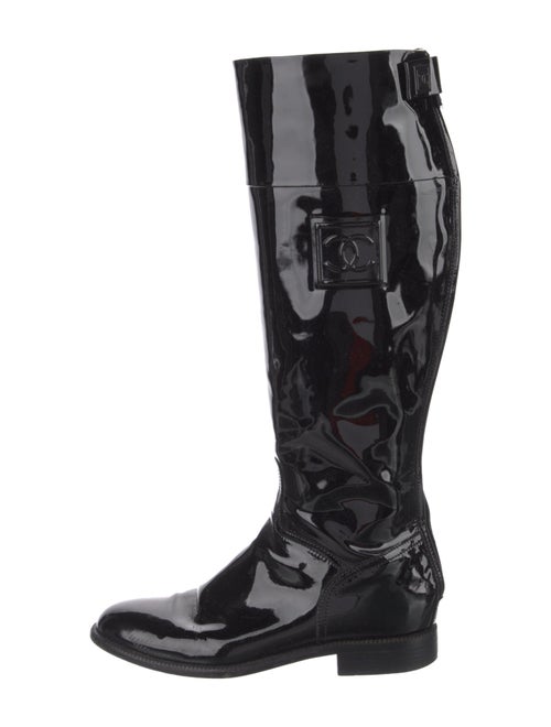 Chanel Interlocking CC Logo Patent Leather Riding Boots