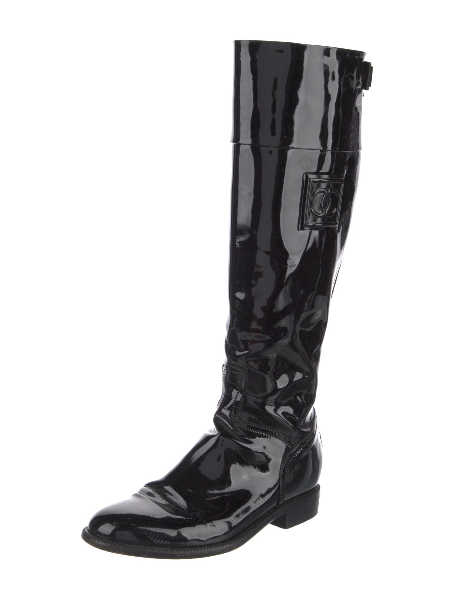 Chanel Interlocking CC Logo Patent Leather Riding Boots