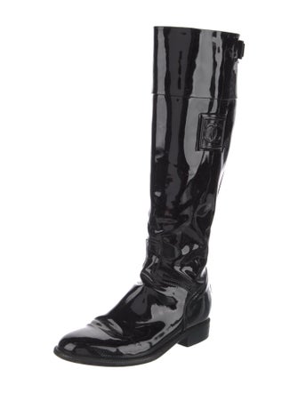 Chanel Interlocking CC Logo Patent Leather Riding Boots