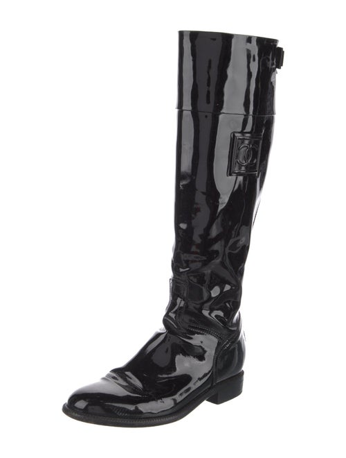 Chanel Interlocking CC Logo Patent Leather Riding Boots