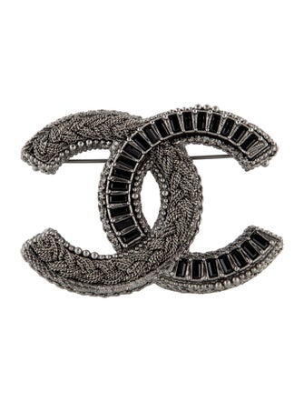 Chanel Strass Large Braided Chain CC Brooch
