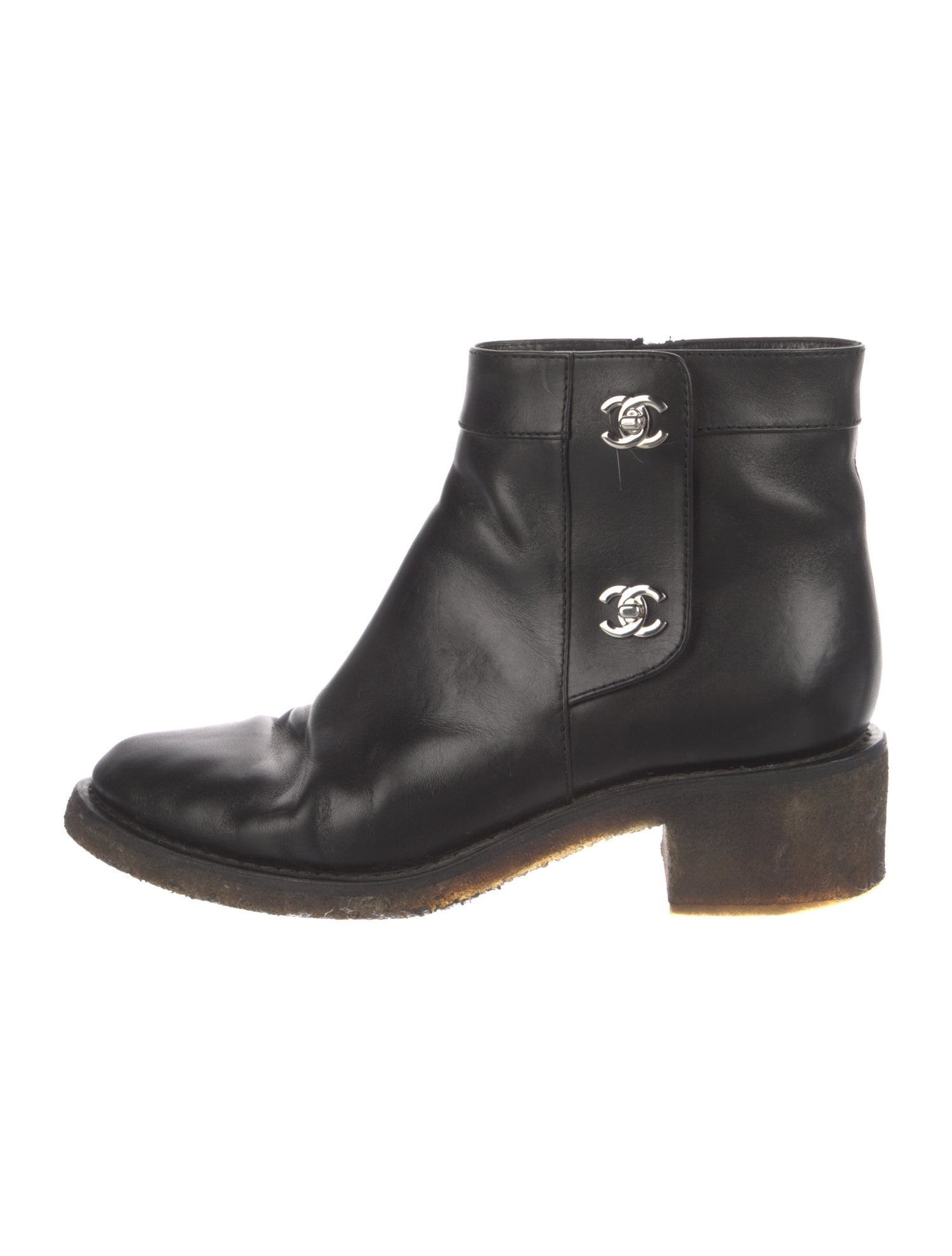 Chanel Interlocking CC Logo Leather Moto Boots