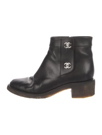 Chanel Interlocking CC Logo Leather Moto Boots