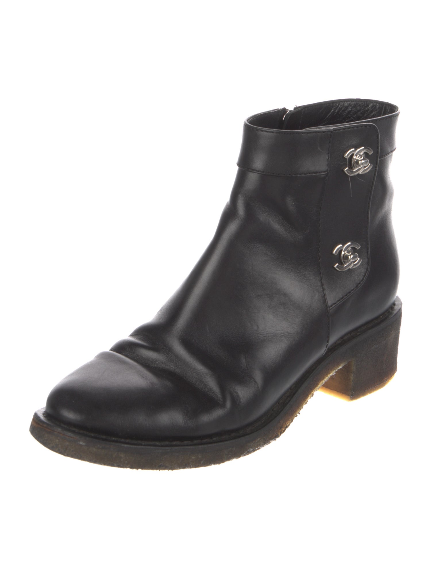 Chanel Interlocking CC Logo Leather Moto Boots