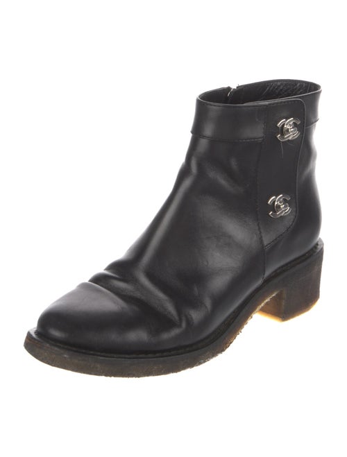 Chanel Interlocking CC Logo Leather Moto Boots