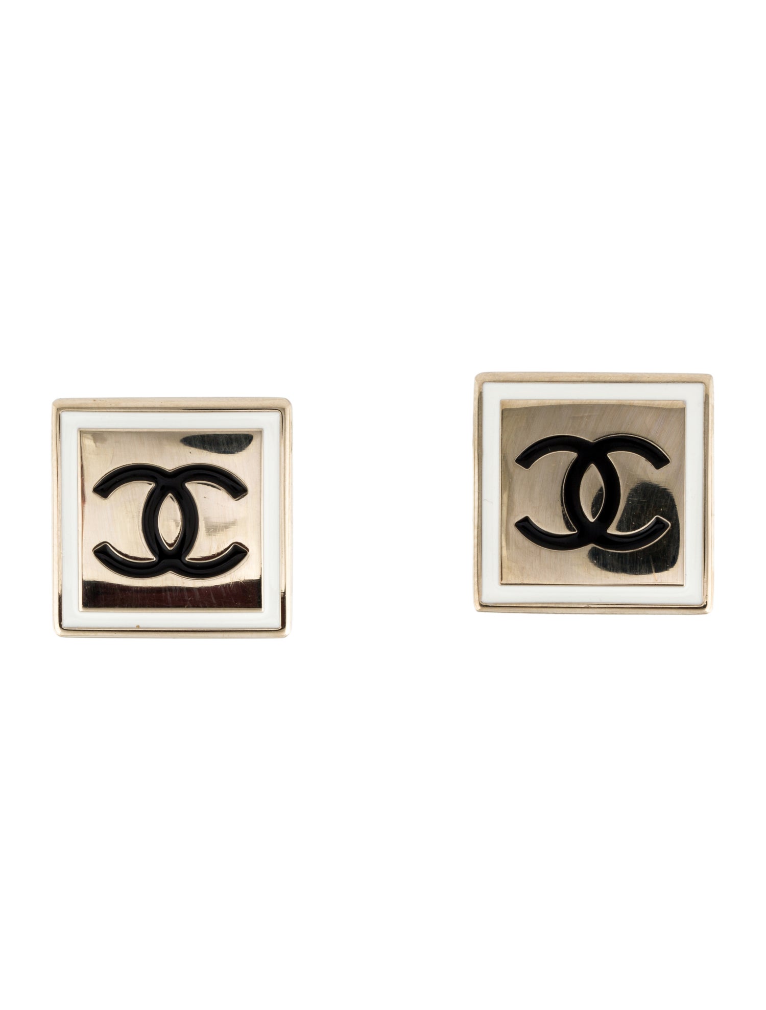 Chanel 2021 Enamel CC Square Stud Earrings