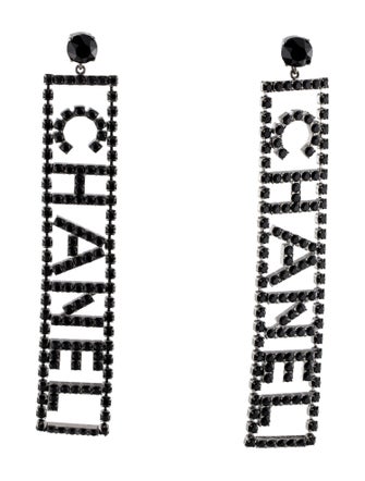 Chanel Strass Logo Drop Earrings