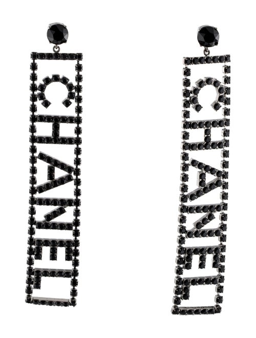 Chanel Strass Logo Drop Earrings