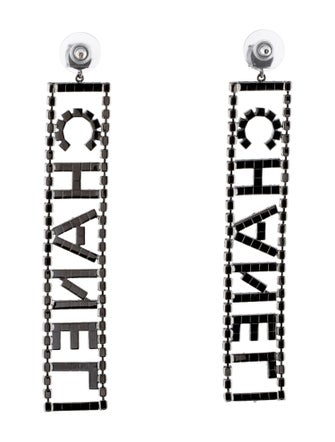 Chanel Strass Logo Drop Earrings