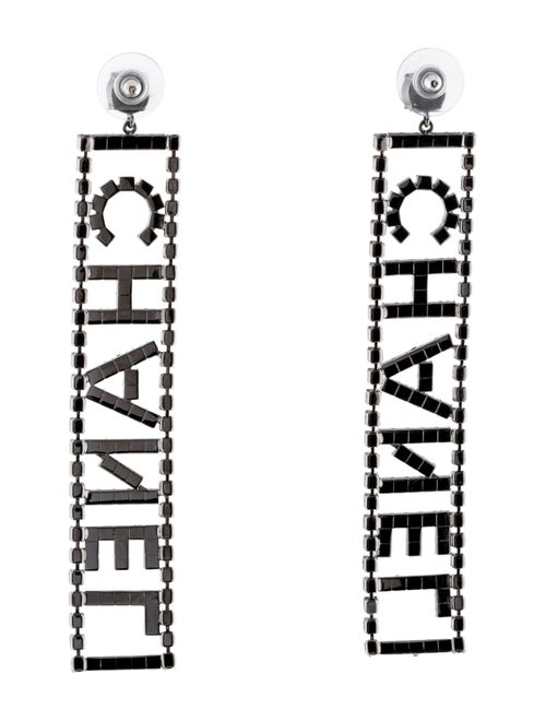 Chanel Strass Logo Drop Earrings