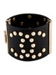 Chanel Faux Pearl & Leather CC Cuff Bracelet