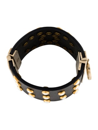 Chanel Faux Pearl & Leather CC Cuff Bracelet