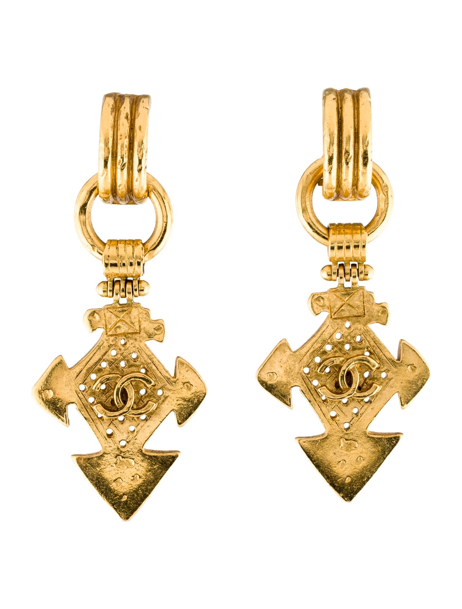 Chanel Vintage CC Arrow Convertible Clip-On Drop Earrings