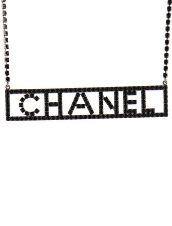 Chanel Strass Logo Nameplate Necklace