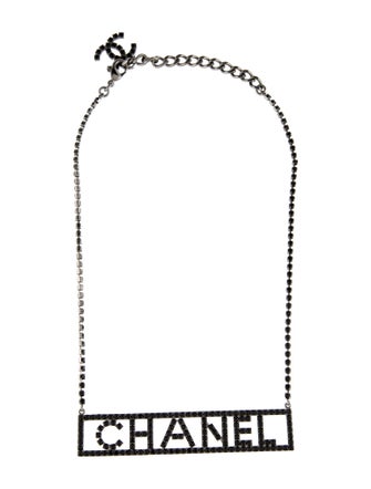 Chanel Strass Logo Nameplate Necklace