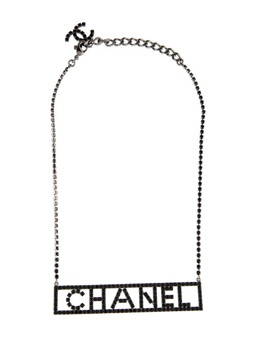 Chanel Strass Logo Nameplate Necklace