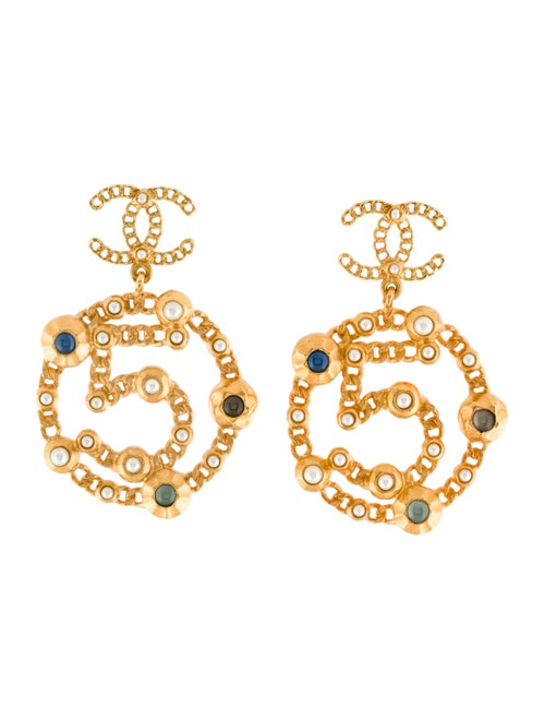 Chanel Faul Pearl & Resin CC No. 5 Drop Earrings