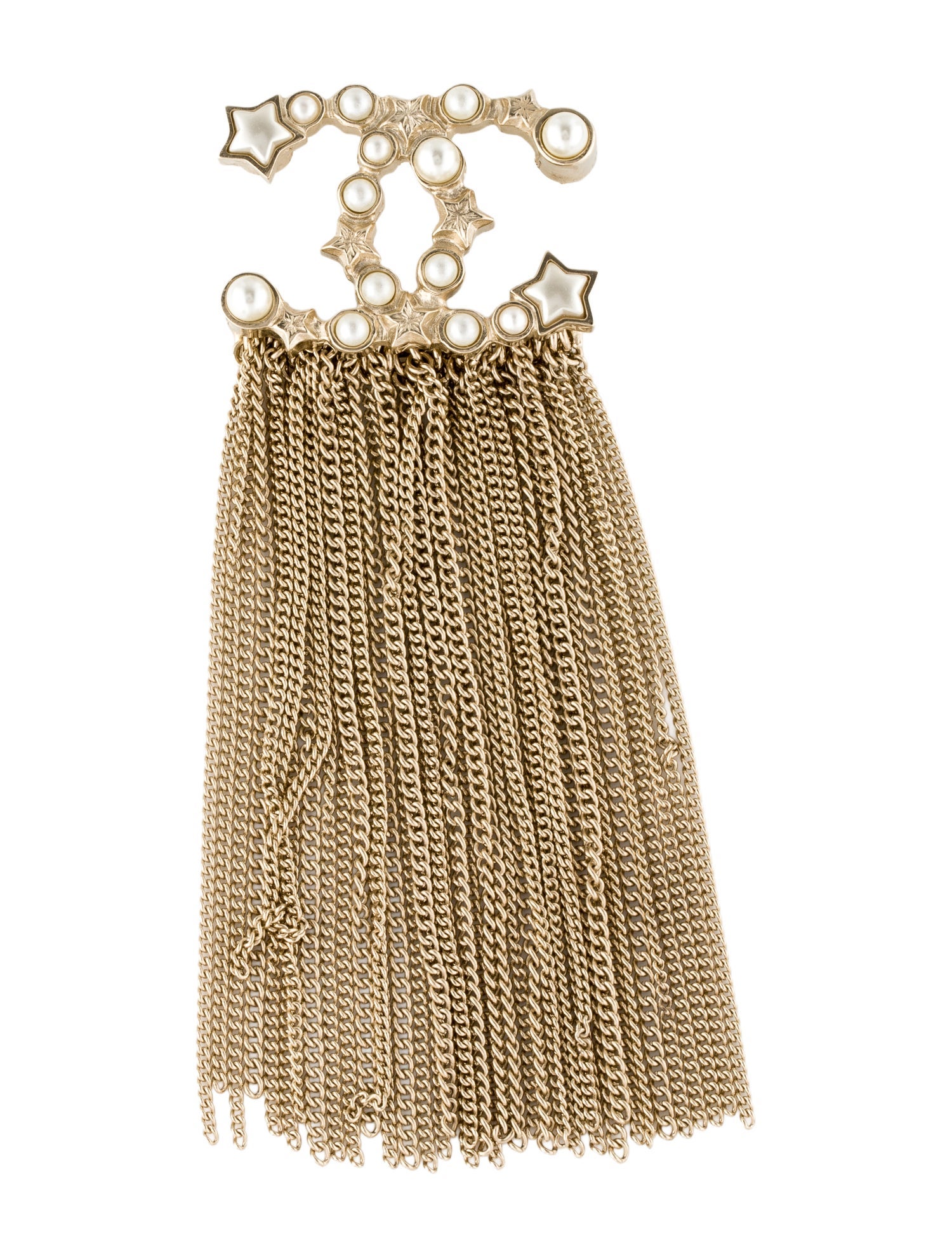 Chanel Faux Pearl CC Chain Fringe Brooch
