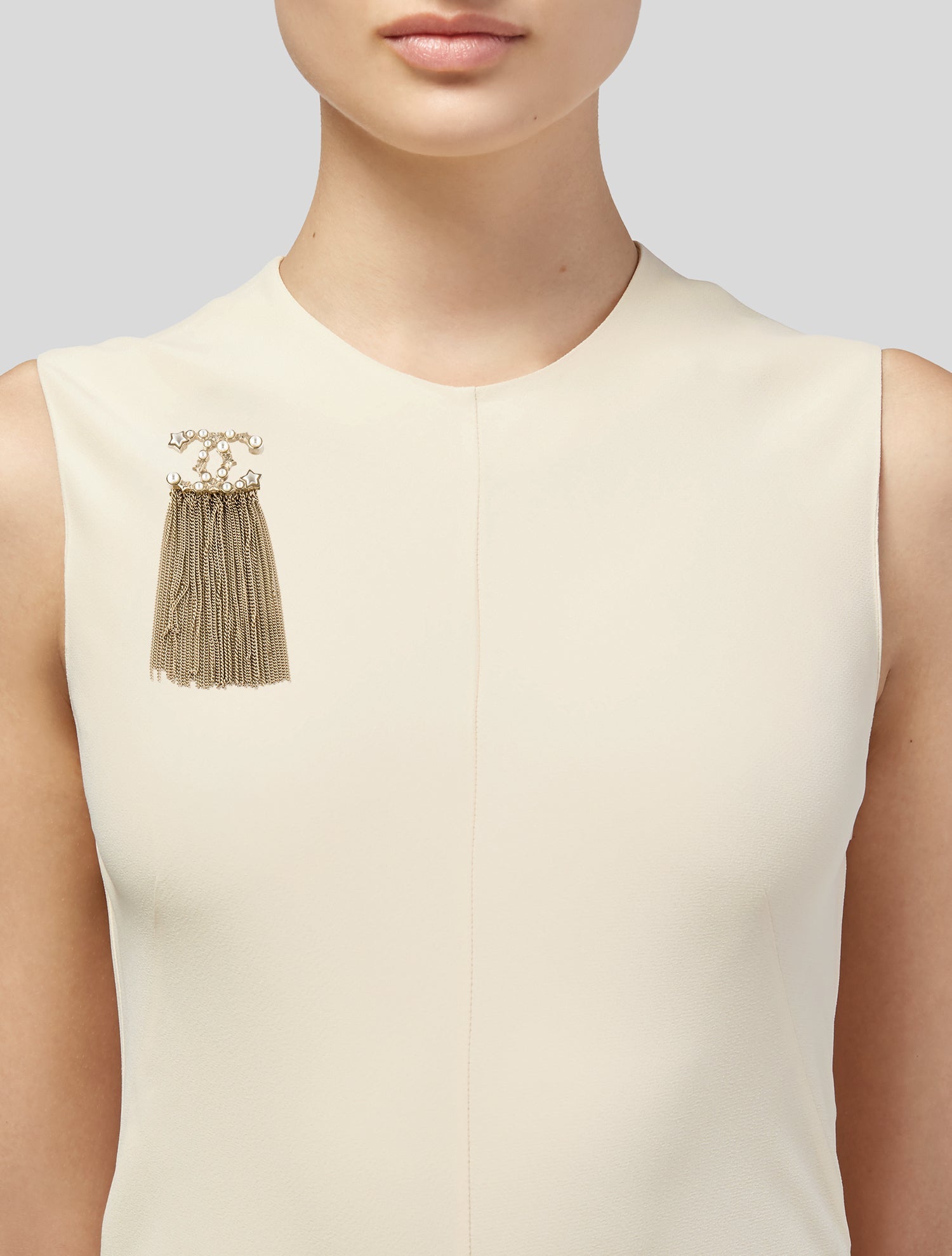 Chanel Faux Pearl CC Chain Fringe Brooch