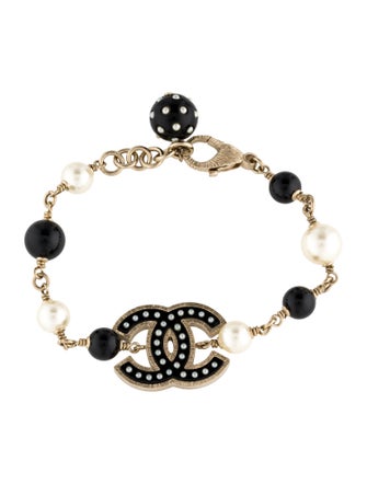 Chanel Faux Pearl & Resin CC Beaded Link Bracelet